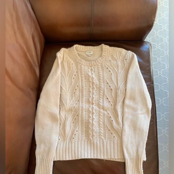 J.Crew | J.Crew Factory Pointelle Cable Front Pullover Sweater | Cream - Picture 2 of 5